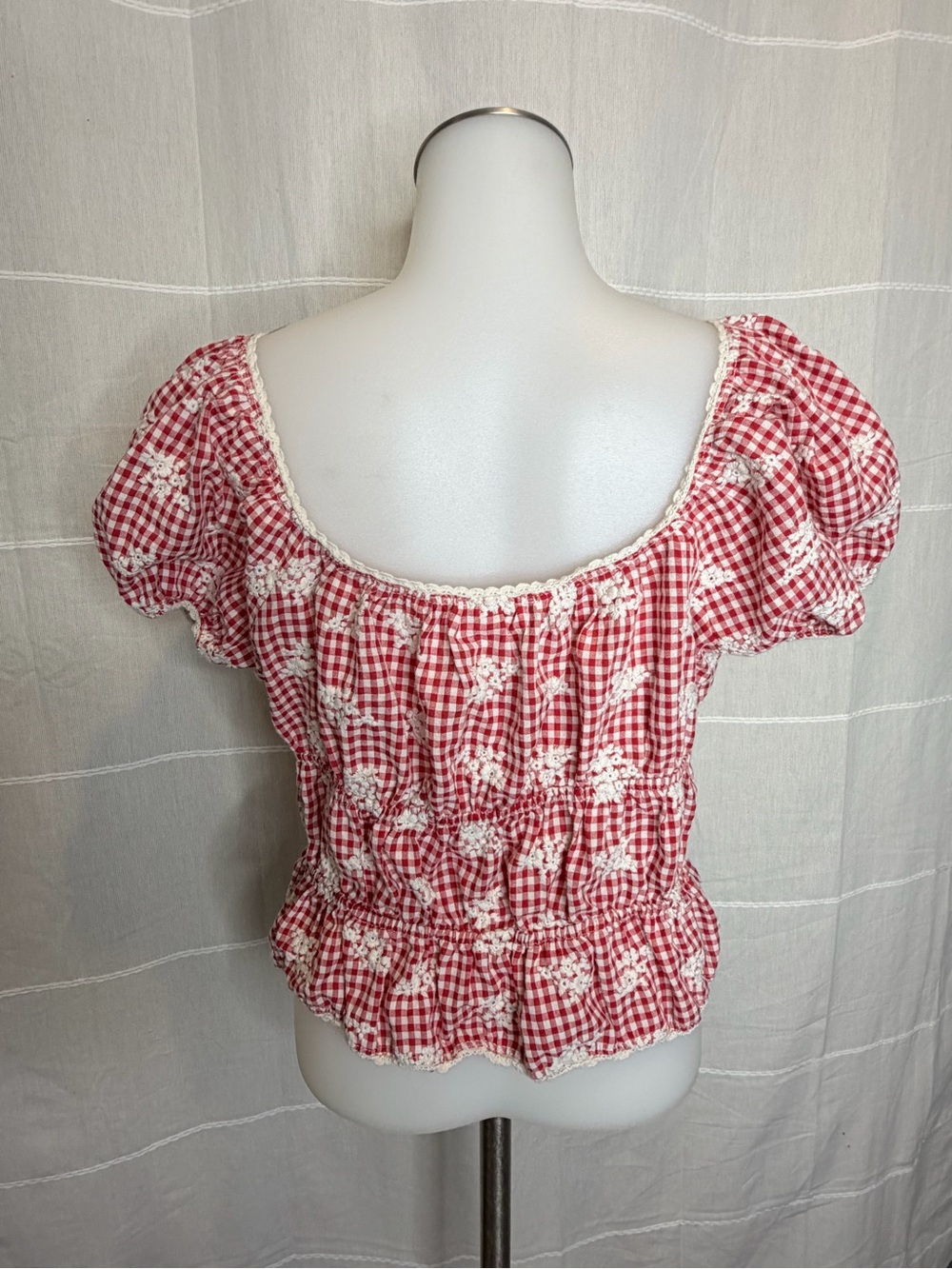 one clothing Red Gingham Tie-Front Puff Sleeve Blouse - Picture 2 of 8